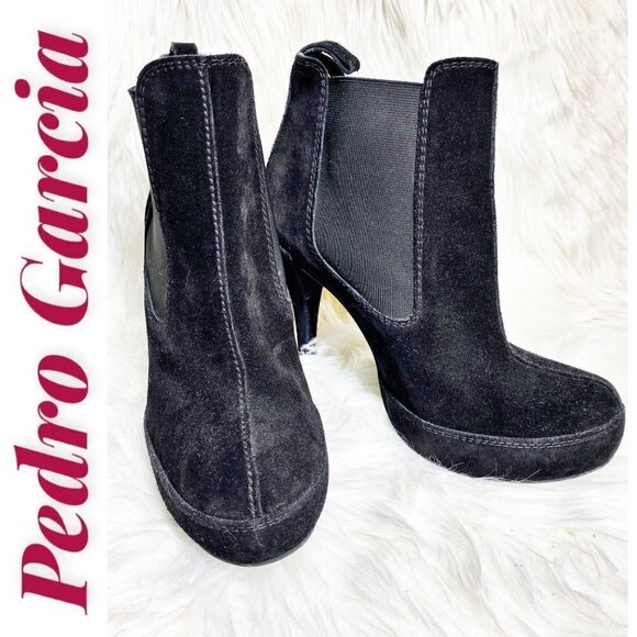 PEDRO GARCIA Black Suede Leather Heeled Chelsea Bootie, Size 40 - Picture 1 of 13